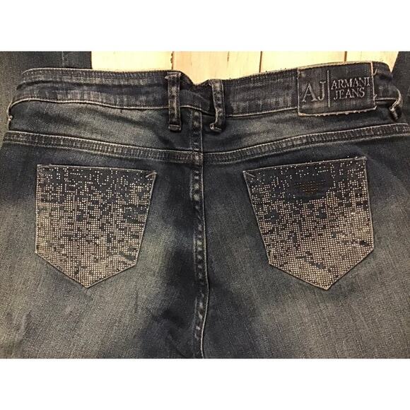 AJ | Armani Jeans Y2K Embellished Bling Straight Leg Denim - 100% Cotton Sz 31 - Picture 6 of 11